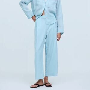 Madewell Womens Pants Pull-On Straight Crop Linen Blend Lightweight Blue Size 14